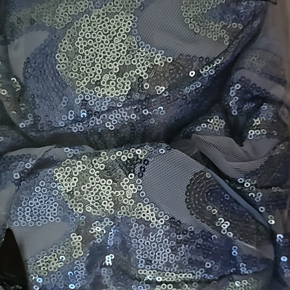 Blue, Graphic,  V Neck, Sleeveless,  Case Up Back, Sequined Mermaid Gown - Picture 16 of 16